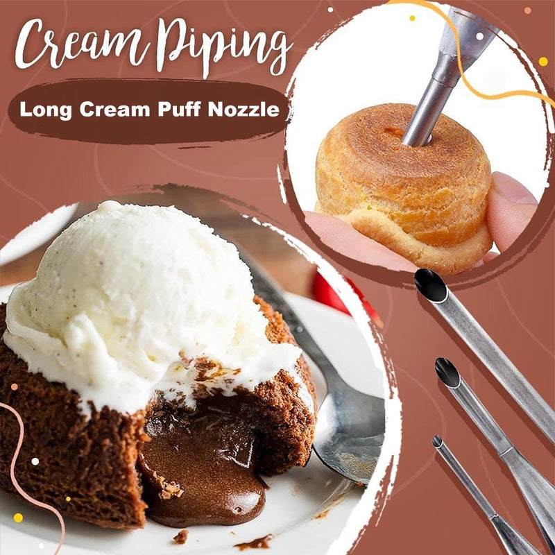 Suuker Cream Piping Tips, Stainless Steel Long Cream Puff Nozzle Decor Small Pastry Icing Piping Decorating Tools (3 Pieces) - Image 3