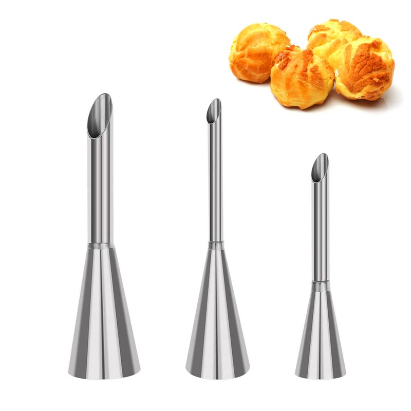 Suuker Cream Piping Tips, Stainless Steel Long Cream Puff Nozzle Decor Small Pastry Icing Piping Decorating Tools (3 Pieces) - Image 1