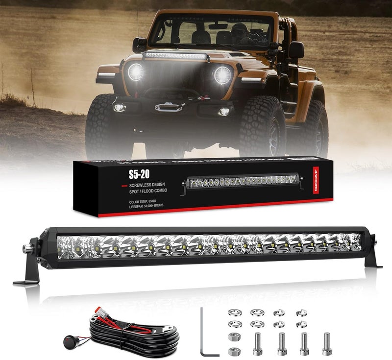 4WDKING 20 Inch LED Light Bar - Screwless 50W IP69K Waterproof Off-Road Combo Work Light - Image 1