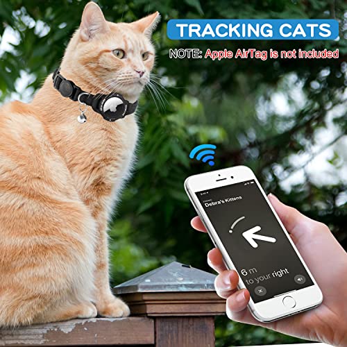OUCWLTAG Luminous AirTag Cat Collar Breakaway, OUCWLTAG GPS Cat Collar with Apple Air Tag Holder, Cat Tracker Collars with Safety Elastic Band for Girl Boy Cats, Kittens and Puppies (Black, 7-10 Inch) - Image 5