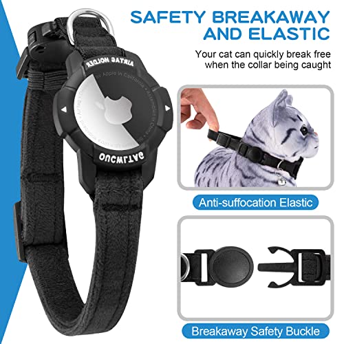 OUCWLTAG Luminous AirTag Cat Collar Breakaway, OUCWLTAG GPS Cat Collar with Apple Air Tag Holder, Cat Tracker Collars with Safety Elastic Band for Girl Boy Cats, Kittens and Puppies (Black, 7-10 Inch) - Image 3