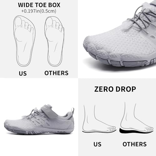 Grand Attack Barefoot Shoes Women,Minimalist Zero Drop Wide Toe Box Walking Shoes Cross Training Wrestling Weightlifting Fitness Gym Sneakers Light Grey Size 8.5 - Image 4