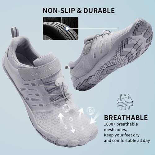 Grand Attack Barefoot Shoes Women,Minimalist Zero Drop Wide Toe Box Walking Shoes Cross Training Wrestling Weightlifting Fitness Gym Sneakers Light Grey Size 8.5 - Image 3