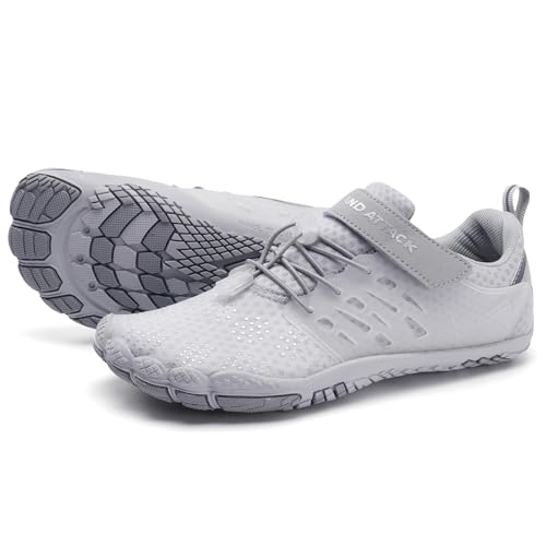 Grand Attack Barefoot Shoes Women,Minimalist Zero Drop Wide Toe Box Walking Shoes Cross Training Wrestling Weightlifting Fitness Gym Sneakers Light Grey Size 8.5 - Image 1
