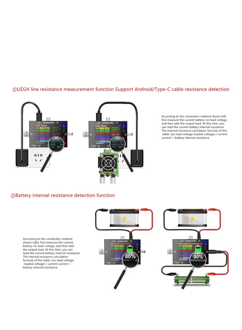 Excefore مقياس الطاقة USB UD24 DC 5-32V 5.1A شاشة ملونة IPS مقياس الجهد والتيار DC5.5 Type-C اختبار رقمي لمقياس سرعة الشحن وسعة بنك الطاقة QC PD 2.0 3.0  - Image 4