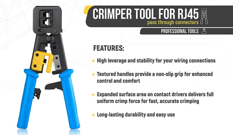 Seth Enterprises RJ45 Crimping Tool for Pass Through Connector RJ11 RJ45 Plugs Networking Cat6 - Image 2