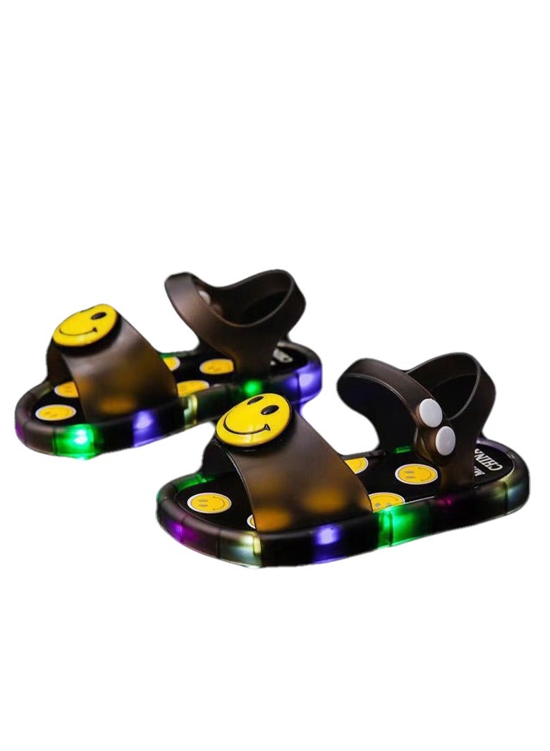 Kidle LED Flash Light Sandals Yellow Smile Face Emoji Sandals Black Sandals with LED Light