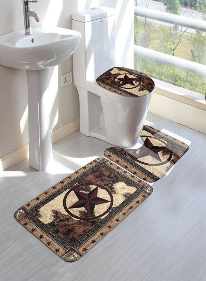 Granbey Western Texas Bath Rug Set 3 Piece Bathroom Contour Rugs Combo, Soft Bath Shower Mat and U-Shaped Toilet Floor Rug - Image 3