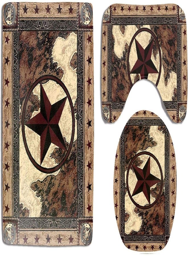 Granbey Western Texas Bath Rug Set 3 Piece Bathroom Contour Rugs Combo, Soft Bath Shower Mat and U-Shaped Toilet Floor Rug - Image 1