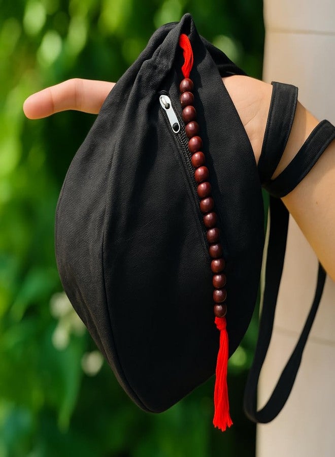 MAYAPURI Black Cotton Japa Mala Bag with Sakshi Mala | Durable Sling-Style Chanting Bag with Zip Lock | Lightweight & Comfortable for Daily Japa Meditation - Image 5