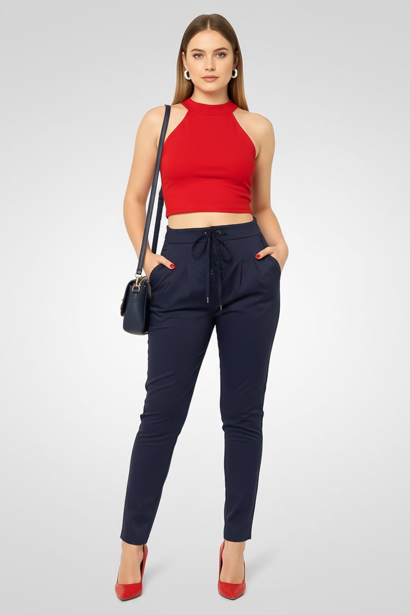 Harmont & Blaine Women Regular Fit Solid Straight Leg Pants, Navy - Image 2