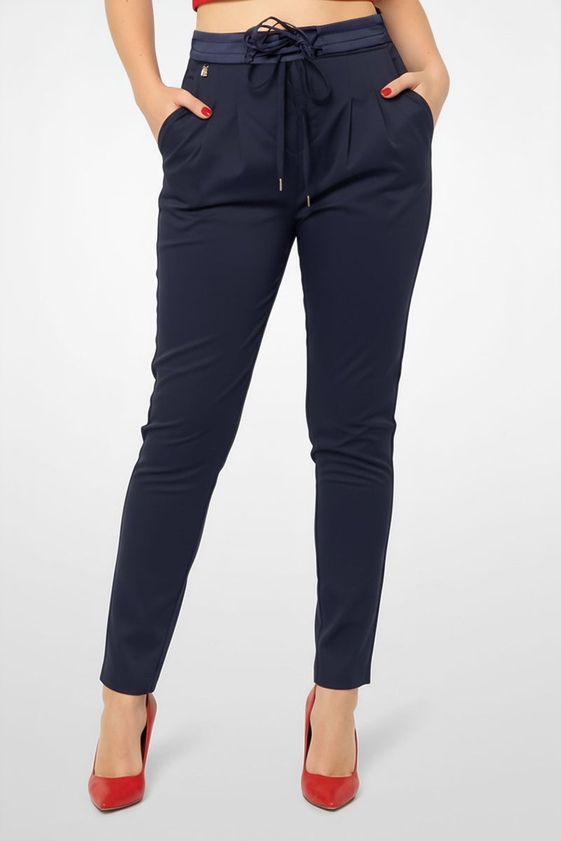 Harmont & Blaine Women Regular Fit Solid Straight Leg Pants, Navy - Image 1