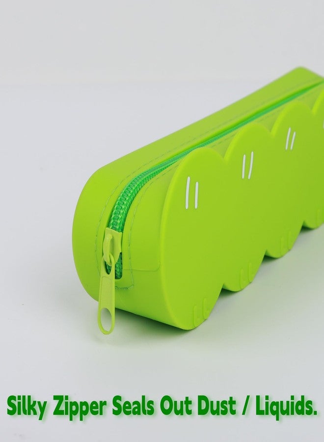 Umbrotiger Caterpillar Silicone Pencil Case Flexible Waterproof Pen Holder for Artists, Office & Classroom, Reusable Cute Design Storage Bag, Lightweight Travel Organizer Free Lens Cloth (Green) - Image 3