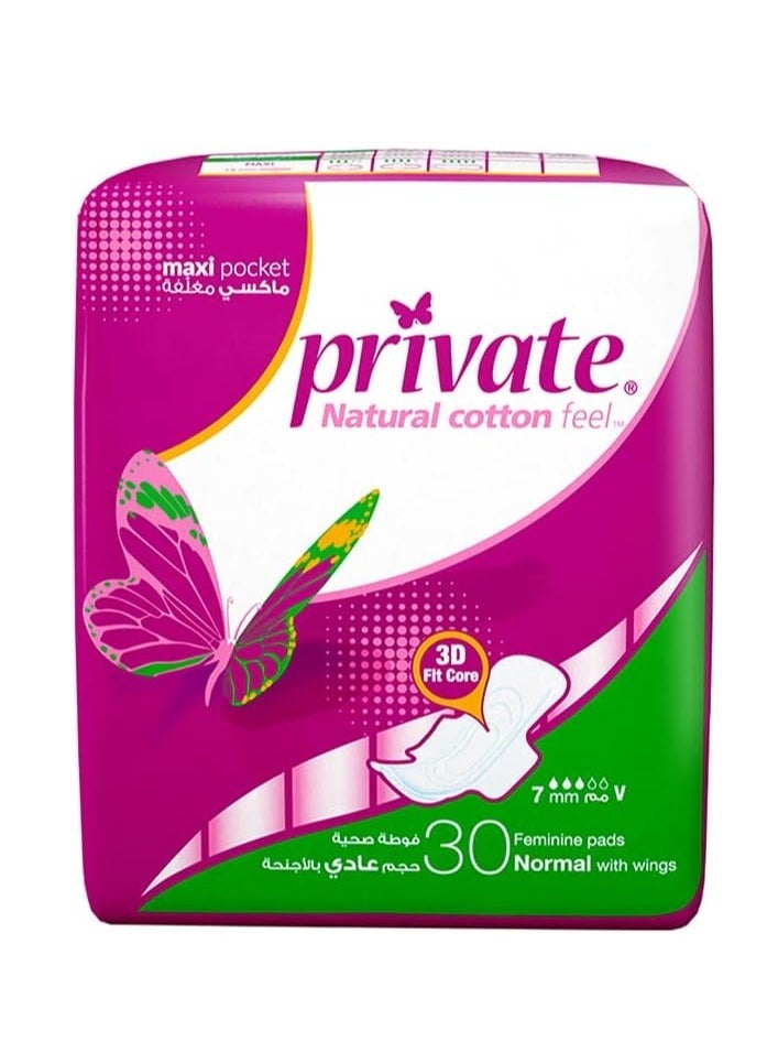 Private 30 Pcs Normal with Wings Feminine Pads - Image 1