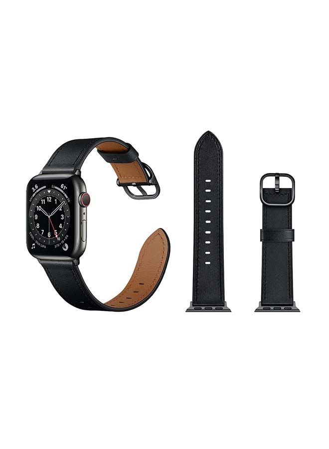 NIBEMINENT Genuine Leather Replacement Band For Apple Watch Series 6/SE/5/4/3/2/1 Black