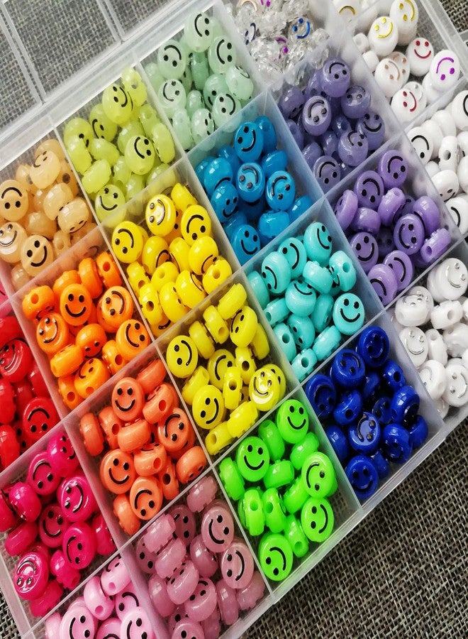 Looconi Amaney 480pcs Smiley Face Beads 24 Colors 10mm Big Acrylic Beads with Stretchy Bracelet String for Jewelry Bracelet Earring Necklace Craft Mobile Phone Pendant Making Kit - Image 5