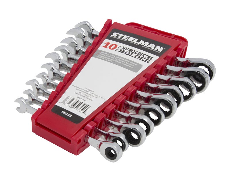 Steelman Universal 10-Tool Wrench Holder/Organizer for Mechanics, Conforming Slots, Handle for Carrying or Hanging Garage Storage, Black - Image 2