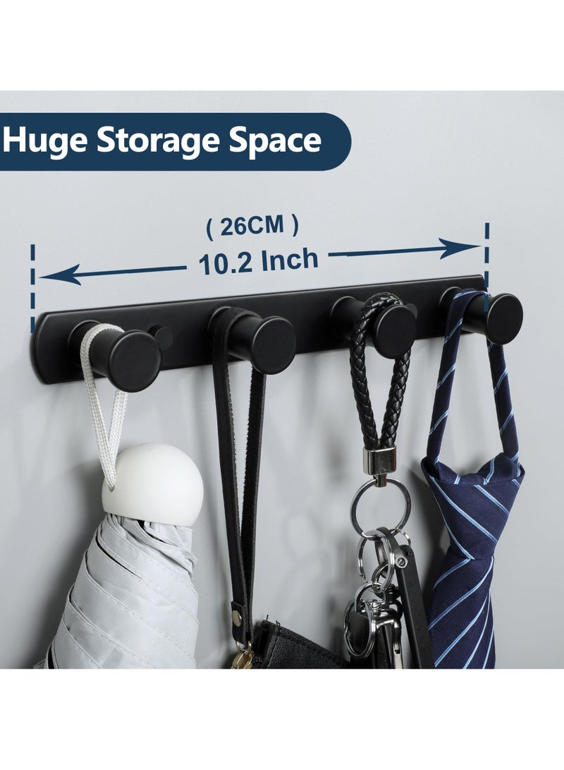 Excefore Wall Mounted Coat Hooks, Door Hooks, for Hanging Towels Keys Heavy Duty Coat Rack, Stainless Steel Punch Hooks, with 4 Hooks, for Bathroom Bedroom (Black) - Image 2