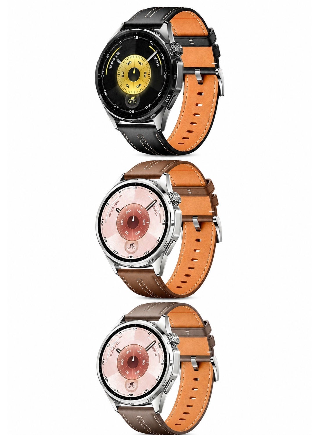 SARAOONT 22mm Premium Leather Smart Watch Strap 3 Pieces Set for Huawei Watch GT6 Pro / GT6 / GT5 Pro / GT4 & Samsung Galaxy Watch – Universal Quick Release Replacement Band with Fine Stitching