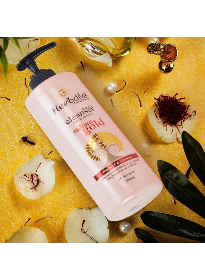 هيربيفا غسول الوجه المنظف من Diamond & Gold، 500 مل لكل منهما | ينظف البشرة ويرطبها ويساعد على استعادة حاجز الحماية للبشرة | غني بالألوفيرا وفيتامين E عبوة من قطعتين - Image 4