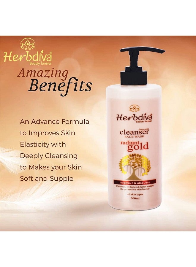 هيربيفا غسول الوجه المنظف من Diamond & Gold، 500 مل لكل منهما | ينظف البشرة ويرطبها ويساعد على استعادة حاجز الحماية للبشرة | غني بالألوفيرا وفيتامين E عبوة من قطعتين - Image 5