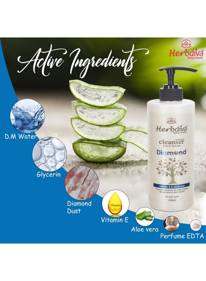 هيربيفا غسول الوجه المنظف من Diamond & Gold، 500 مل لكل منهما | ينظف البشرة ويرطبها ويساعد على استعادة حاجز الحماية للبشرة | غني بالألوفيرا وفيتامين E عبوة من قطعتين - Image 3