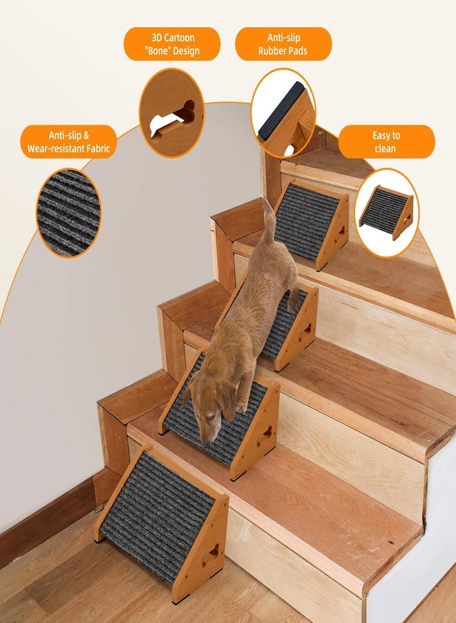 INRLKIT 4 Pack Wooden Dog Ramp for Stairs Suits for Small Medium Dogs Cats, Pet Steps Stairs for Staircase for Dogs Cats Brown,Need Installation,13 * 9.8 * 5.1 inch - Image 5