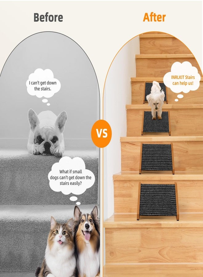 INRLKIT 4 Pack Wooden Dog Ramp for Stairs Suits for Small Medium Dogs Cats, Pet Steps Stairs for Staircase for Dogs Cats Brown,Need Installation,13 * 9.8 * 5.1 inch - Image 4