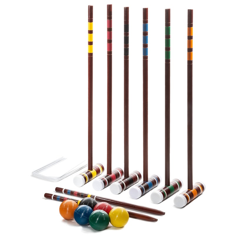 Franklin Sports Croquet Set Intermediate Croquet Set with Mallets Balls Wickets Family Outdoor Lawn Game with Stand Adult Kids Set 6 Players