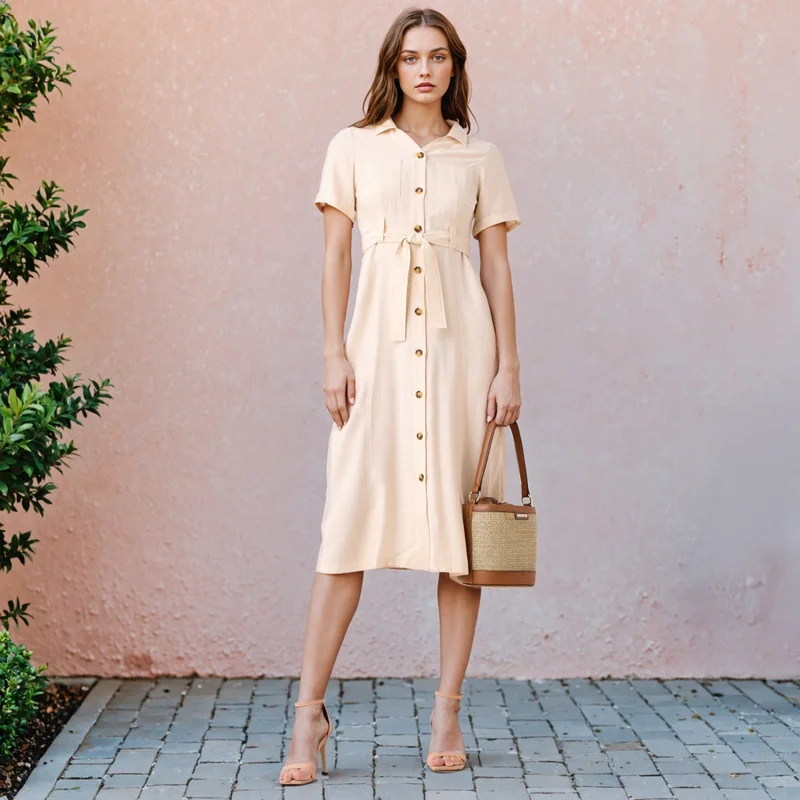 2Xtremz 2Xtremz Midi Shirt Dress with Belt and Pockets