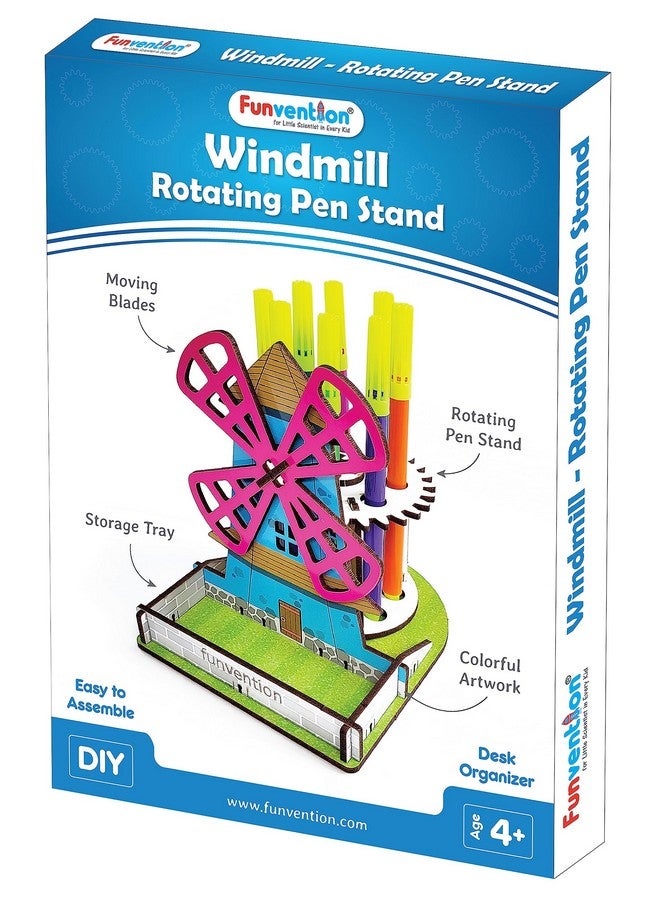 فنفينشين حامل أقلام DIY على شكل طاحونة هوائية من Funvention، منظم مكتب ميكانيكي للأطفال من سن 4 سنوات فما فوق، أحجية ثلاثية الأبعاد، فنون وحرف يدوية - Image 1