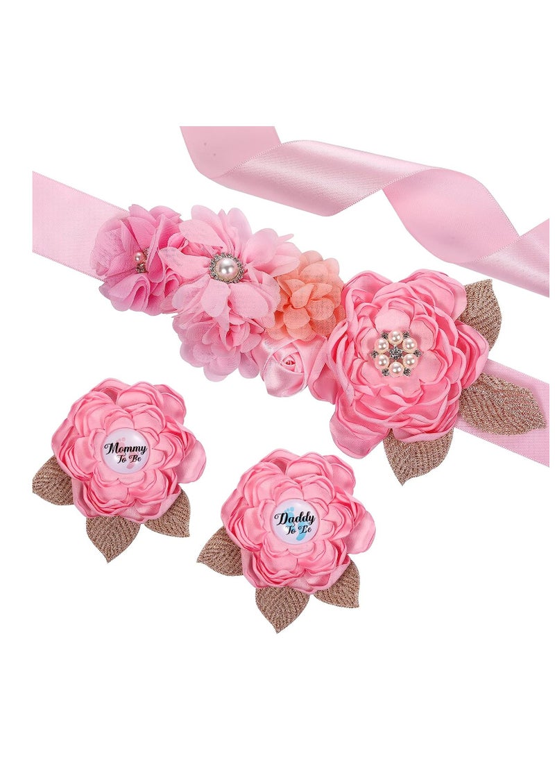 Excefore Mommy to Be Sash, Sash for Baby showers Decorations, Floral Boho Mom to Be Sash with Mom to Be Corsage Pin Set, Pink Baby Shower Party Gender Reveals Baby Shower Decorations - Image 1