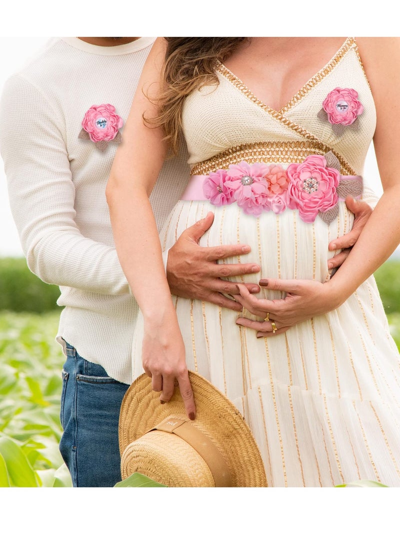 Excefore Mommy to Be Sash, Sash for Baby showers Decorations, Floral Boho Mom to Be Sash with Mom to Be Corsage Pin Set, Pink Baby Shower Party Gender Reveals Baby Shower Decorations - Image 4
