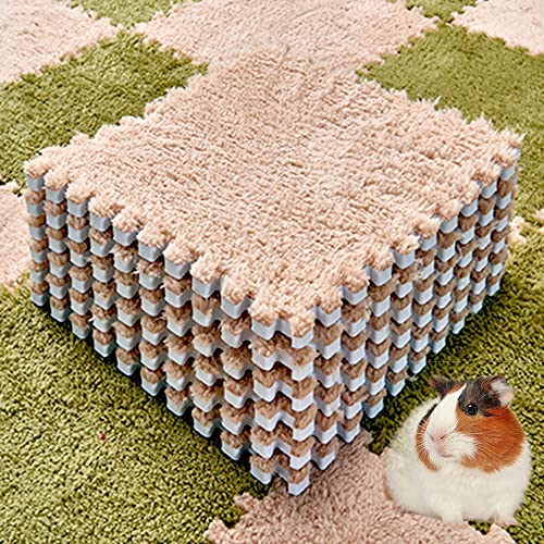 Oncpcare 10Pcs 11” x 11” Guinea Pig Pads Washable, Reusable Guinea Pig Fleece Cage Liners, Soft Warm Rabbit Sleep Mat Blanket Bed (Beige) - Image 1