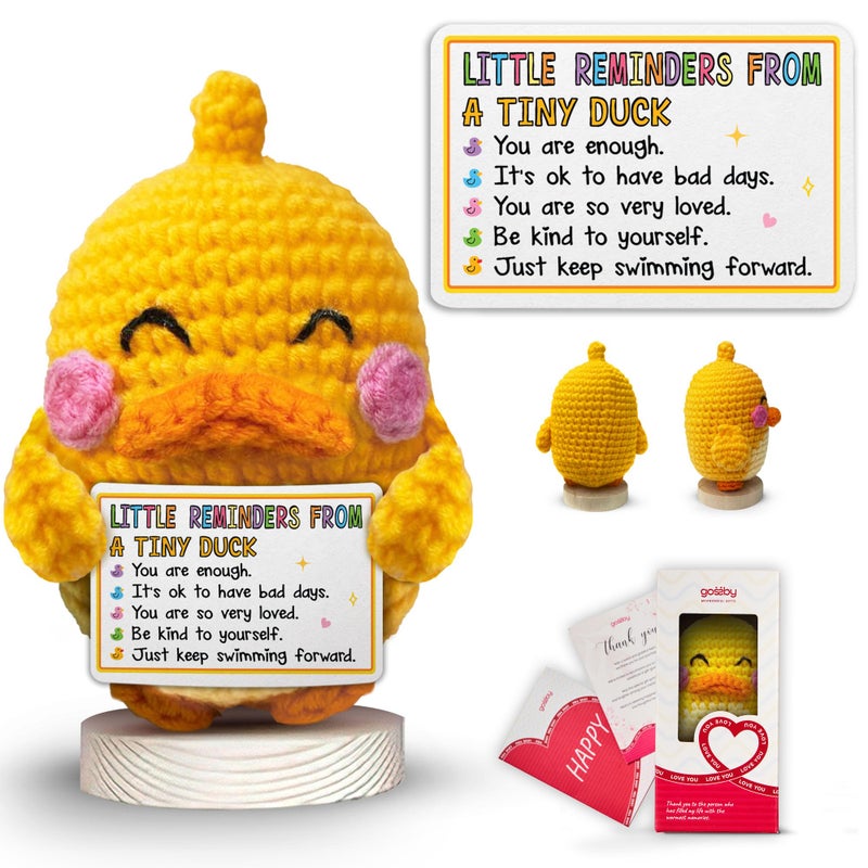 Gossby Positive Duck Crochet with Message - Little Reminders from A Tiny Duck - Inspirational Gift for Women, Men - Christmas, Birthday, Emotional Support, Positive Energy Gift for Friend, Coworker - Image 1