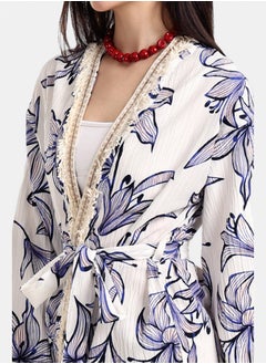 Carina Blue Flowers Kimono with Fringes  - Image 4