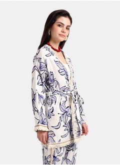 Carina Blue Flowers Kimono with Fringes  - Image 2
