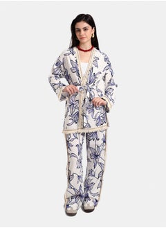 Carina Blue Flowers Kimono with Fringes  - Image 5