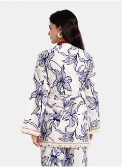 Carina Blue Flowers Kimono with Fringes  - Image 3