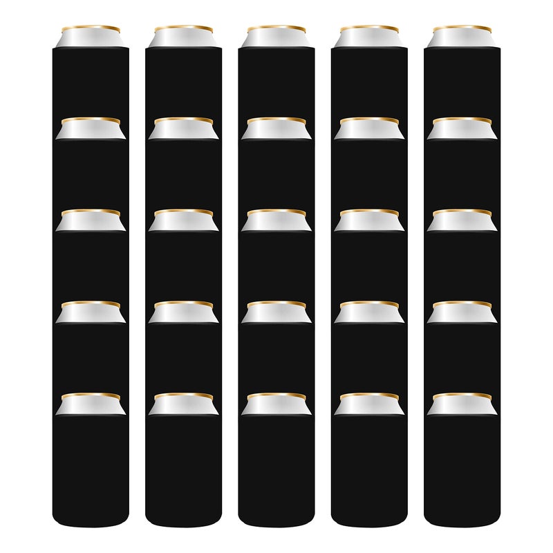 QualityPerfection Blanks Can Coolers Sleeves Beer Drink Bulk Holder Plain Foam Soda 12 oz Coolies Personalized Vinyl Sublimation HTV Insulated Covers Wedding Bachelorette Parties 25 Units Black