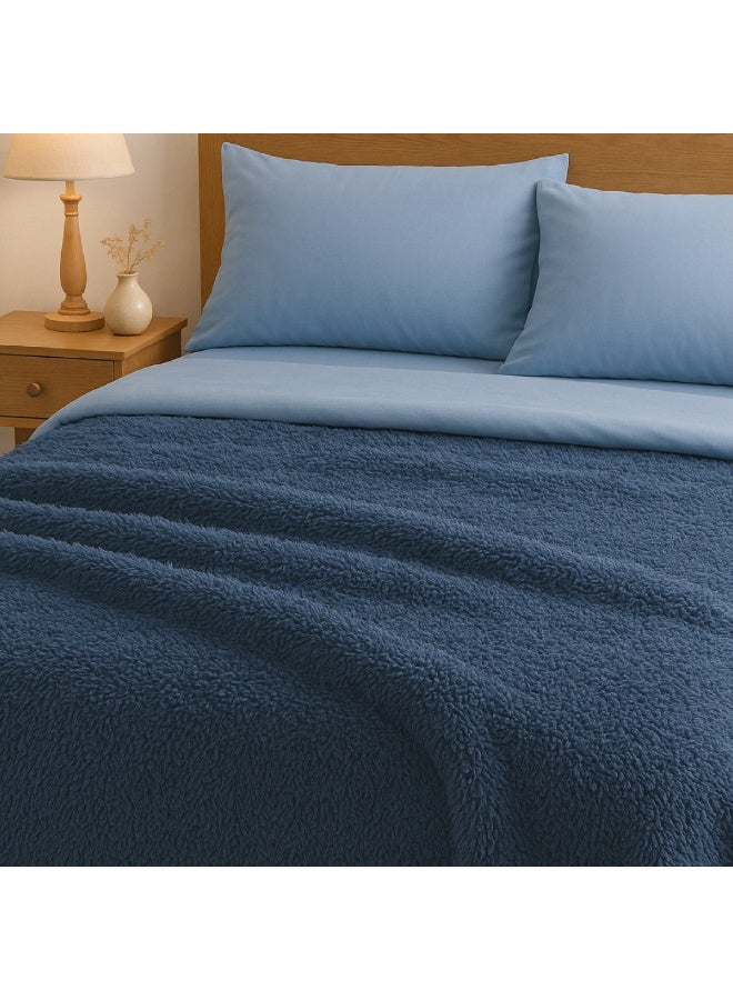 ELEGA DECOR Sherpa Blanket – Double (200x220 cm) – Navy Blue | Ultra-Soft, Breathable & All-Season Comfort - Image 1