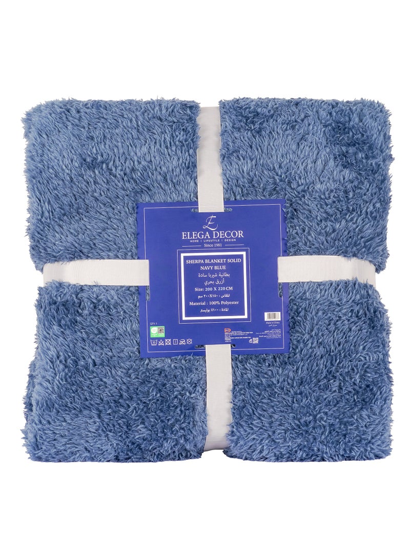 ELEGA DECOR Sherpa Blanket – Double (200x220 cm) – Navy Blue | Ultra-Soft, Breathable & All-Season Comfort - Image 2