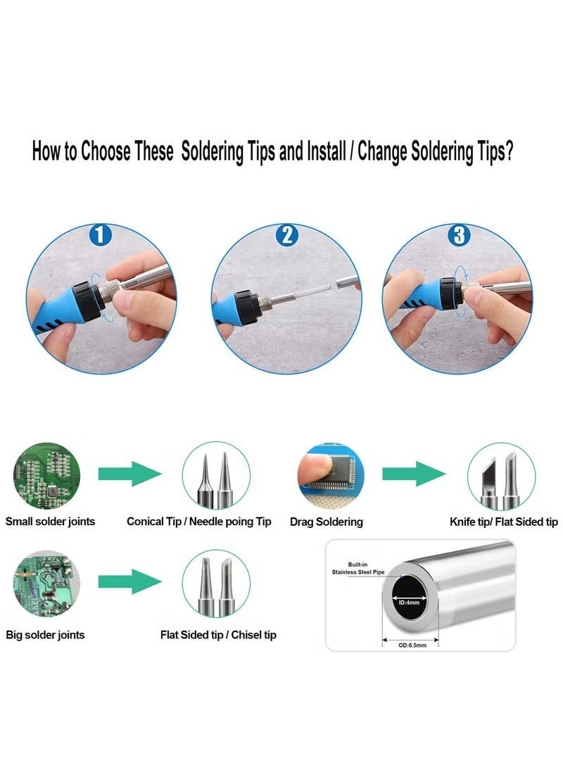 مجموعة ادوات كاوي لحام كهربائي قابل لتعديل درجة الحرارة لاصلاحات اللحام 60 واط وات مع سخان سيراميك، درجة حرارة قابلة للتعديل من 200 إلى 450 درجة مئوية - Image 2