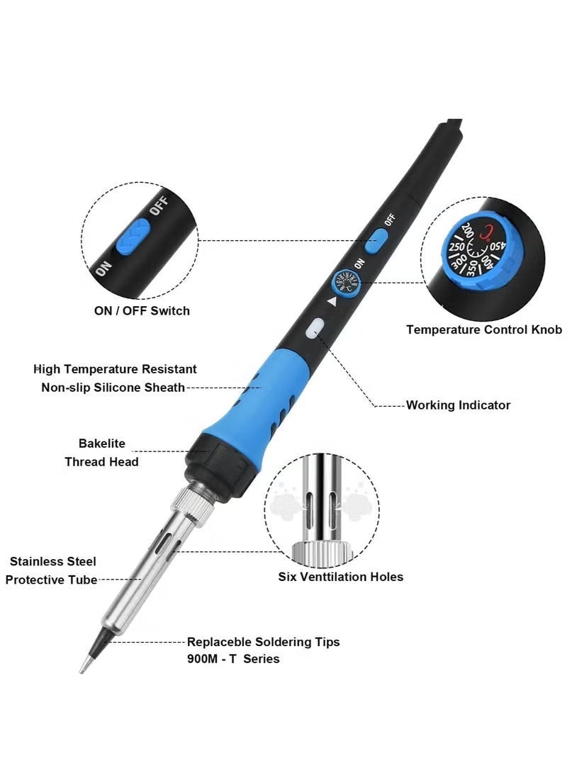 مجموعة ادوات كاوي لحام كهربائي قابل لتعديل درجة الحرارة لاصلاحات اللحام 60 واط وات مع سخان سيراميك، درجة حرارة قابلة للتعديل من 200 إلى 450 درجة مئوية - Image 3