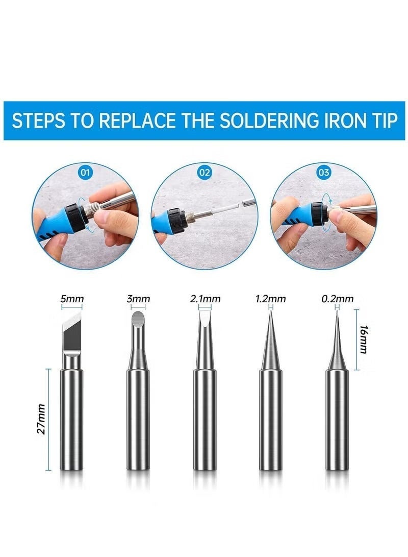 مجموعة ادوات كاوي لحام كهربائي قابل لتعديل درجة الحرارة لاصلاحات اللحام 60 واط وات مع سخان سيراميك، درجة حرارة قابلة للتعديل من 200 إلى 450 درجة مئوية - Image 4