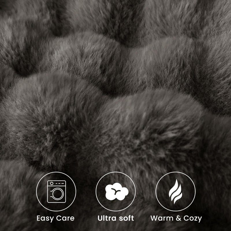 blunique Ultra Soft Cozy Faux Fur Throw Blanket-Fuzzy Plush Thick Bubble Blanket  Fluffy Blanket for Couch  Bed  and Living Room  50x60 Inches  Dark Grey Taupe - Image 5
