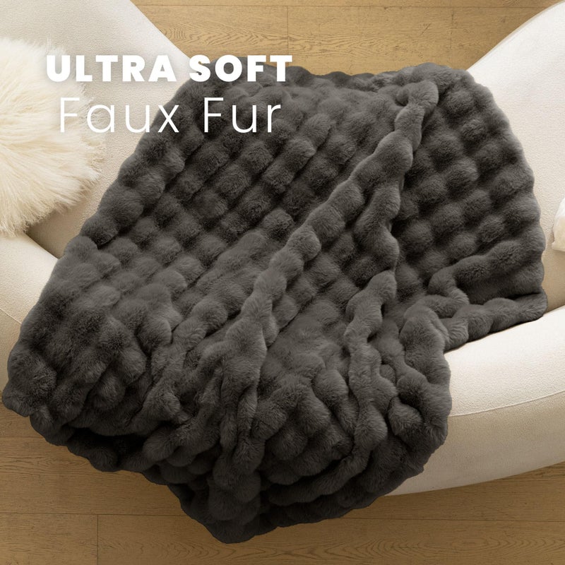 blunique Ultra Soft Cozy Faux Fur Throw Blanket-Fuzzy Plush Thick Bubble Blanket  Fluffy Blanket for Couch  Bed  and Living Room  50x60 Inches  Dark Grey Taupe - Image 4
