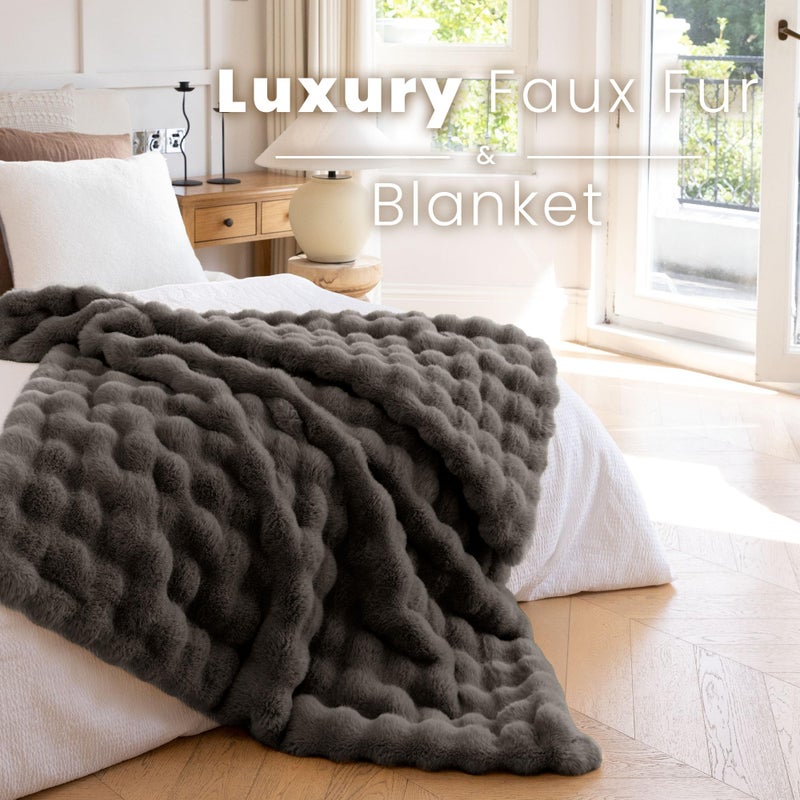 blunique Ultra Soft Cozy Faux Fur Throw Blanket-Fuzzy Plush Thick Bubble Blanket  Fluffy Blanket for Couch  Bed  and Living Room  50x60 Inches  Dark Grey Taupe - Image 3