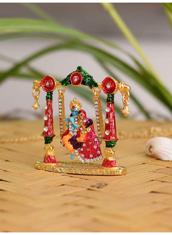 Collectible India Radha Krishna Idol on Jhula Metal Statue for Car Dashboard | Mandir Pooja Murti | Temple Puja | Home Decor | Office Showpiece Diwali Gifts. - Image 2