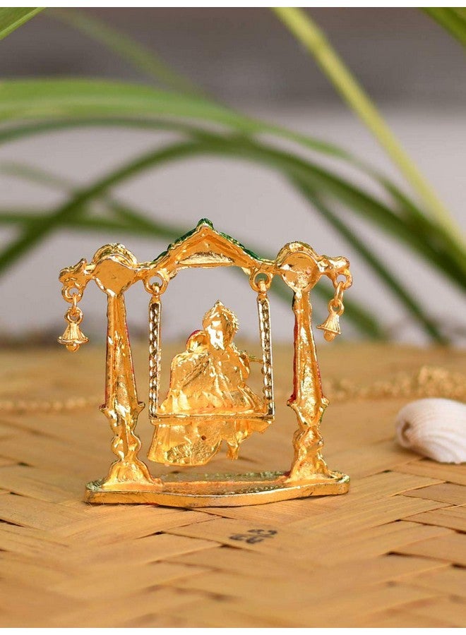 Collectible India Radha Krishna Idol on Jhula Metal Statue for Car Dashboard | Mandir Pooja Murti | Temple Puja | Home Decor | Office Showpiece Diwali Gifts. - Image 3